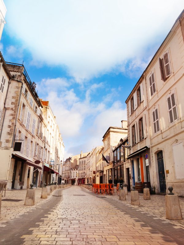 Street - Rue St Jean du Perot in La Rochelle, France town on Atlantic coast